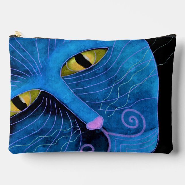 Pochette À Accessoires Face de chat bleu Abstrait (Recto)