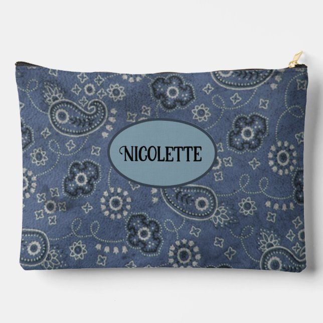 Pochette À Accessoires Faux Blue Suede et Western Blue Paisley (Verso)