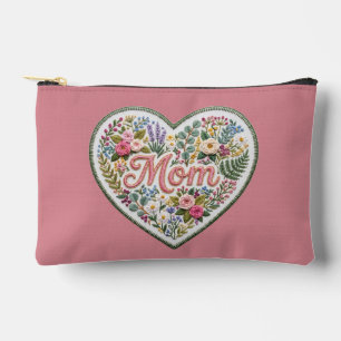 Pochette À Accessoires Faux broderie florale rose poussiéreux coeur Maman
