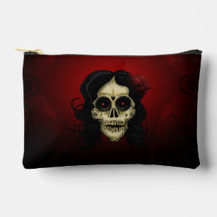 Pochette À Accessoires Femme Crâne de Sucre Gothique Rose Rouge Jour des 