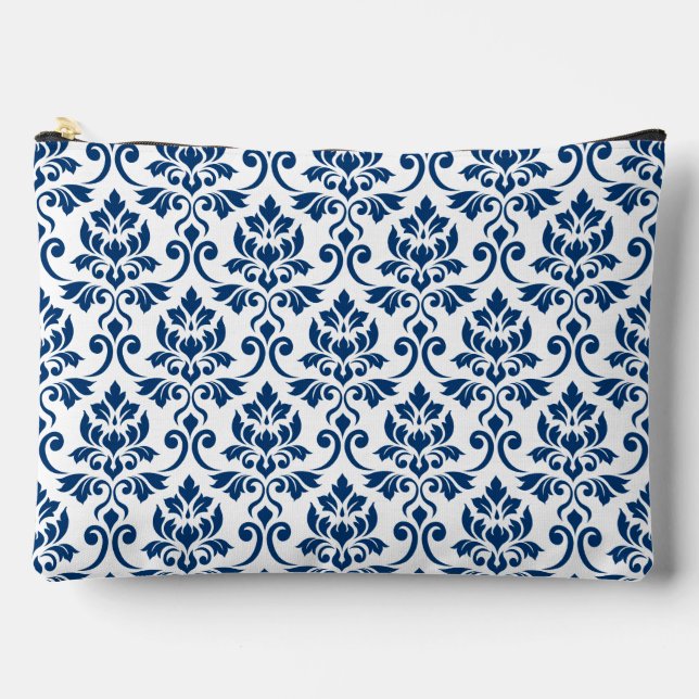 Pochette À Accessoires Feuille Damask Grand Motif bleu foncé sur blanc (Recto)