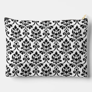 Pochette À Accessoires Feuille Damask Grand Motif noir sur blanc