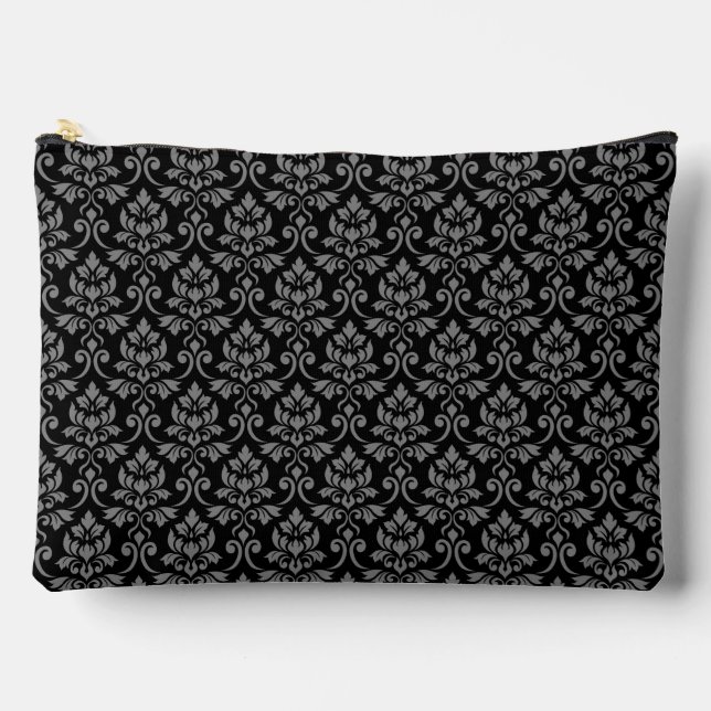 Pochette À Accessoires Feuille Damask Gris sur noir (Recto)