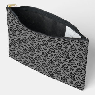 Pochette À Accessoires Feuille Damask Patte noir sur gris