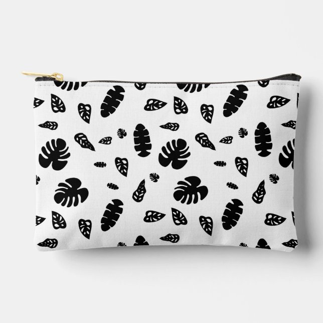 Pochette À Accessoires Feuille d'été noir et blanc Tropical Motif (Recto)