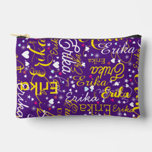 Pochette À Accessoires Fille Nom, Coeurs et étoiles Violet
