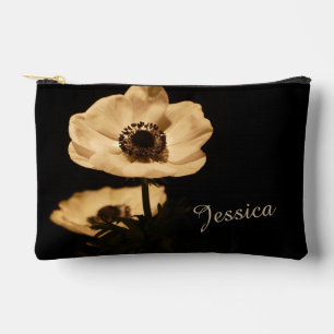 Pochette À Accessoires Fleur d'anémone élégante personnalisée noire