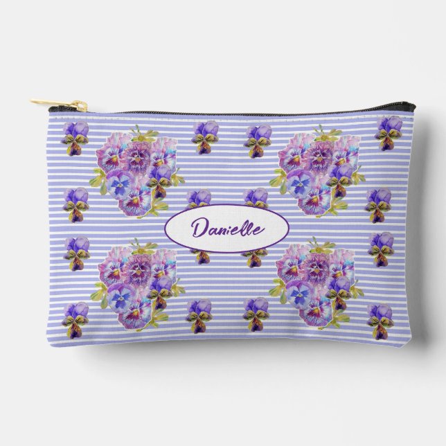 Pochette À Accessoires Fleur de Pensée Violette Fleurie Aquarelle Shabby  (Recto)