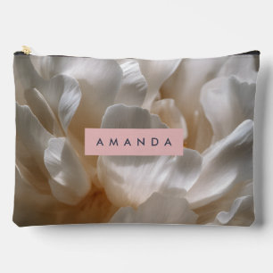 Pochette À Accessoires Fleur de Pivoine Blanche Élégante Personnalisée