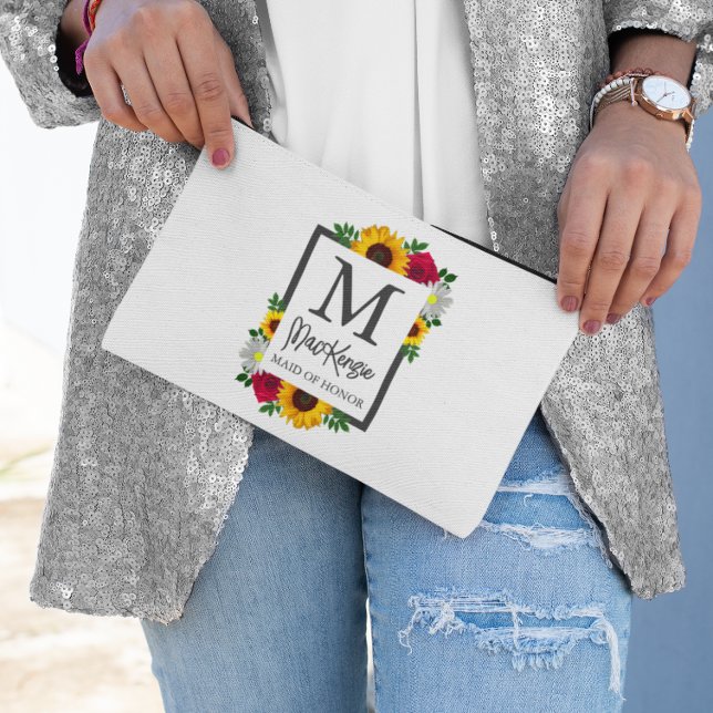 Pochette À Accessoires Fleur de tournesol Rose Daisy Automne Fête de Mari (Créateur téléchargé)