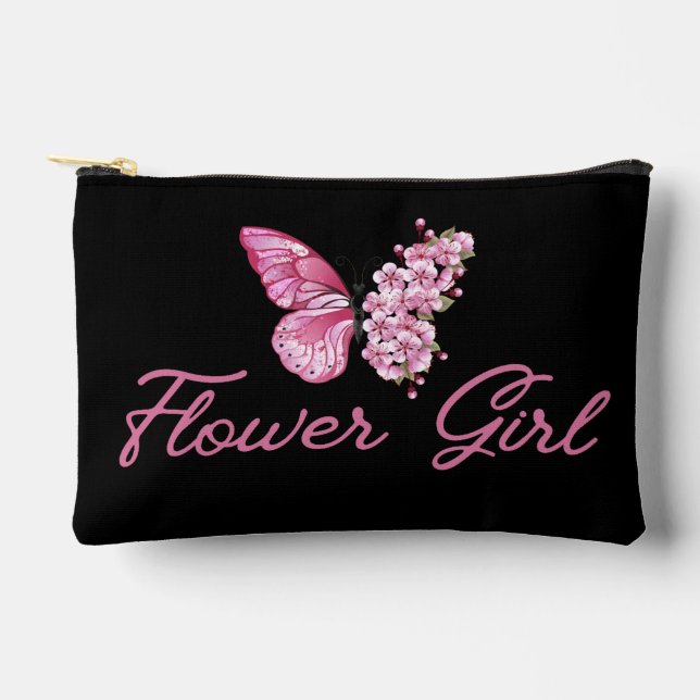 Pochette À Accessoires fleur élégante fille, papillon rose mignon noir (Recto)