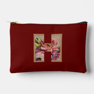 Pochette À Accessoires Fleur rustique H Bourgogne initiale