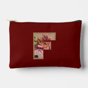 Pochette À Accessoires Fleur Rustique Initiale F Bourgogne