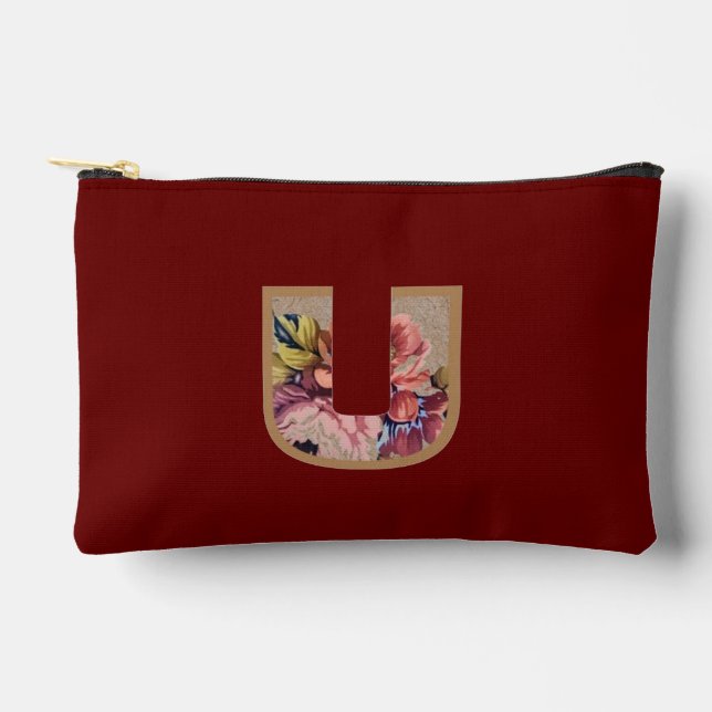 Pochette À Accessoires Fleur Rustique initiale U Bourgogne (Recto)