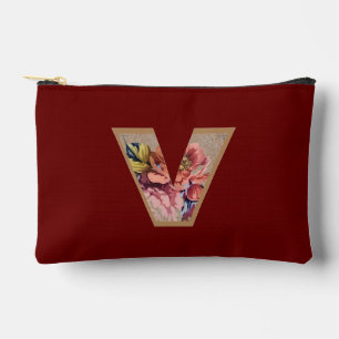 Pochette À Accessoires Fleur Rustique Initiale V Bourgogne
