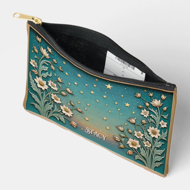 Pochette À Accessoires Fleur sauvage lunatique Soirée Turquoise Prism Mon (Ouvrir)