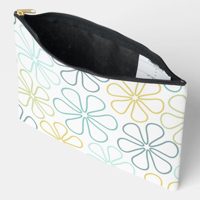Pochette À Accessoires Fleurs Abstraites Teals Lime jaune Blanc (Ouvrir)