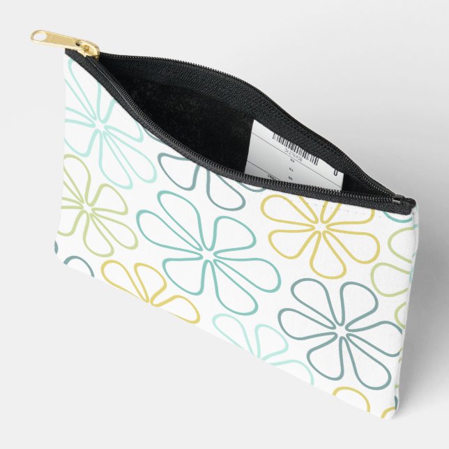 Pochette À Accessoires Fleurs Abstraites Teals Lime jaune Blanc (Ouvrir)