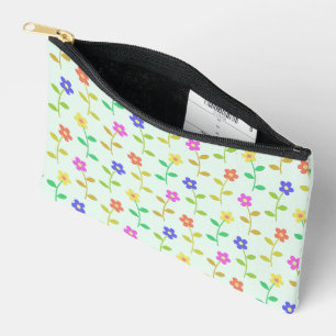Pochette À Accessoires Fleurs Colorées, Motif Floral, Feuillage, Boho
