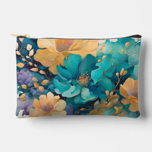 Pochette À Accessoires Fleurs d'aquarelle Turquoise Gold Purple Navy