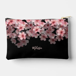Pochette À Accessoires Fleurs de cerisier à l'aquarelle Noir Rose Votre