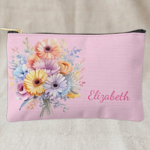 Pochette À Accessoires Fleurs de gerbera ajoutent un nom rose