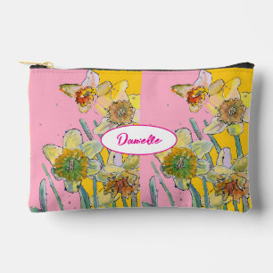 Pochette À Accessoires Fleurs de jonquille jaunes motif aquarelle filles