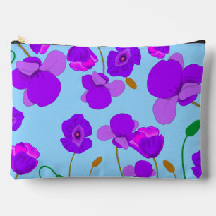 Pochette À Accessoires Fleurs de pavot Lilac molles sur bleu pâle