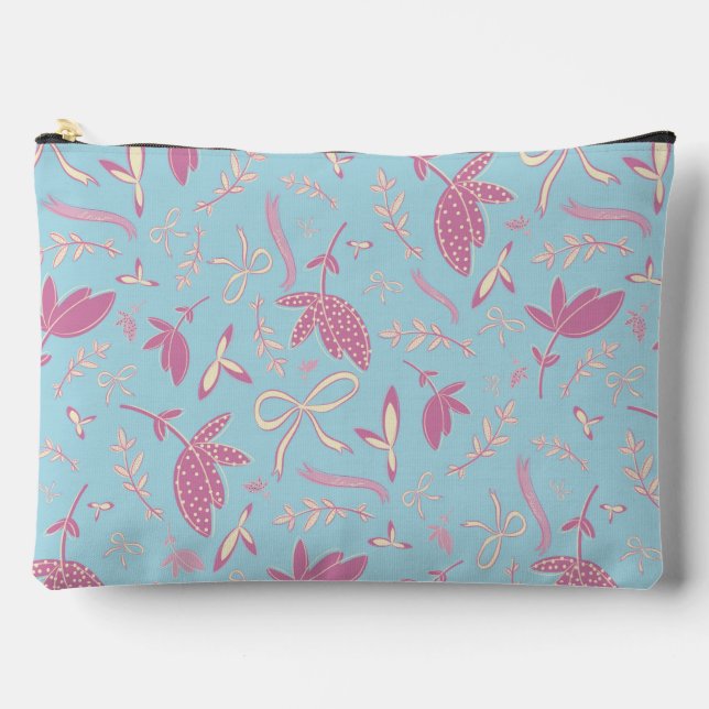 Pochette À Accessoires Fleurs et vaches bleues délicates (Recto)