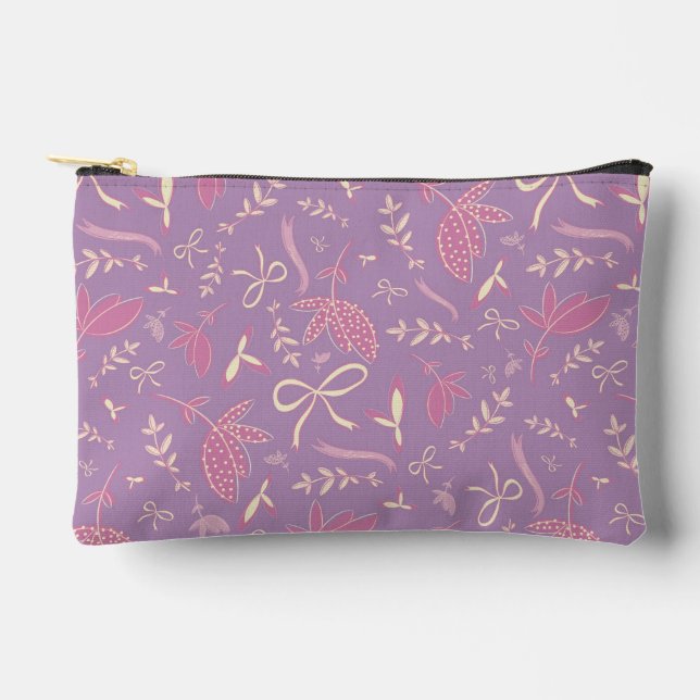 Pochette À Accessoires Fleurs et vaches violettes délicates (Recto)