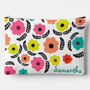 Pochette À Accessoires Fleurs lumineuses modernes et feuille noire person