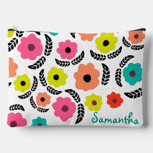 Pochette À Accessoires Fleurs lumineuses modernes et feuille noire person (Recto)