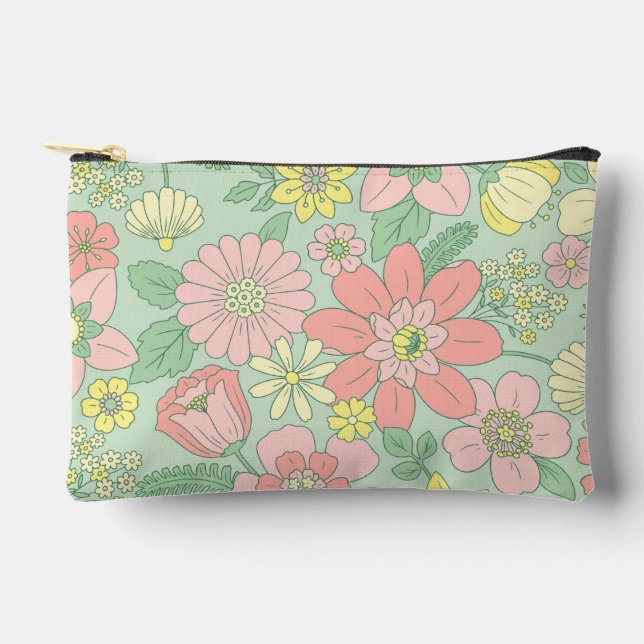 Pochette À Accessoires Fleurs modernes arrière - plan vert mignon (Recto)