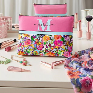 Pochette À Accessoires Fleurs roses et orange personnalisées