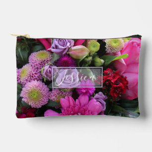 Pochette À Accessoires Fleurs roses et violettes personnalisées
