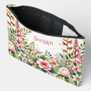 Pochette À Accessoires Fleurs roses personnalisées Floral Cosmétique