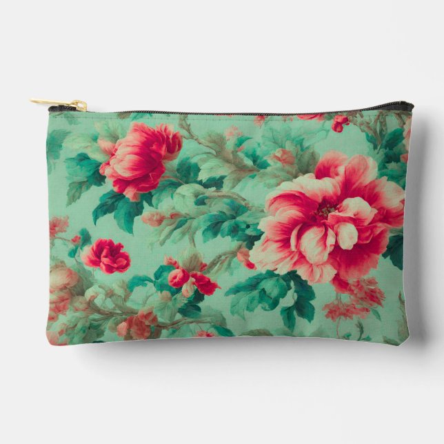 Pochette À Accessoires Fleurs rouges exquises et Feuilles verts (Recto)