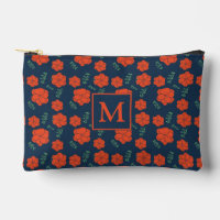 Fleurs rouges Motif Monogramme bleu foncé