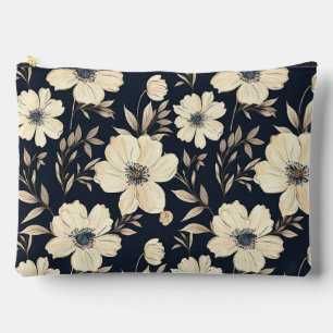 Pochette À Accessoires Fleurs sauvages rustiques bleu marine beige Foncé