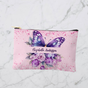 Pochette À Accessoires Fleurs violettes roses papillon