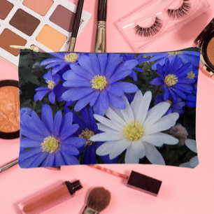 Pochette À Accessoires Floral d'anémones bleues et blanches