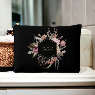 Pochette À Accessoires Floral Fleur sauvage Rustique Avec Votre Nom