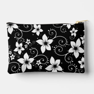 Pochette À Accessoires Floral moderne Tropical Noir Blanc