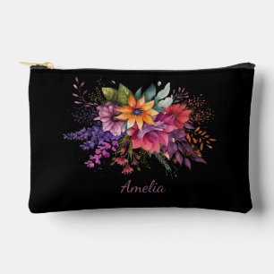 Pochette À Accessoires Florales élégantes sur noir