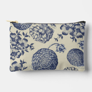 Pochette À Accessoires Flore d'impression florale de fleurs bleues antiqu