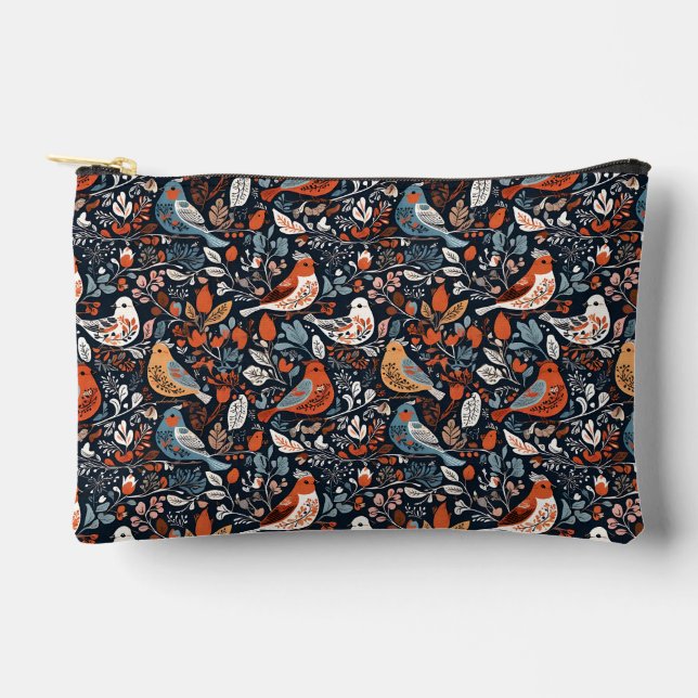 Pochette À Accessoires Flore et oiseaux dynamiques Motif nordique (Recto)