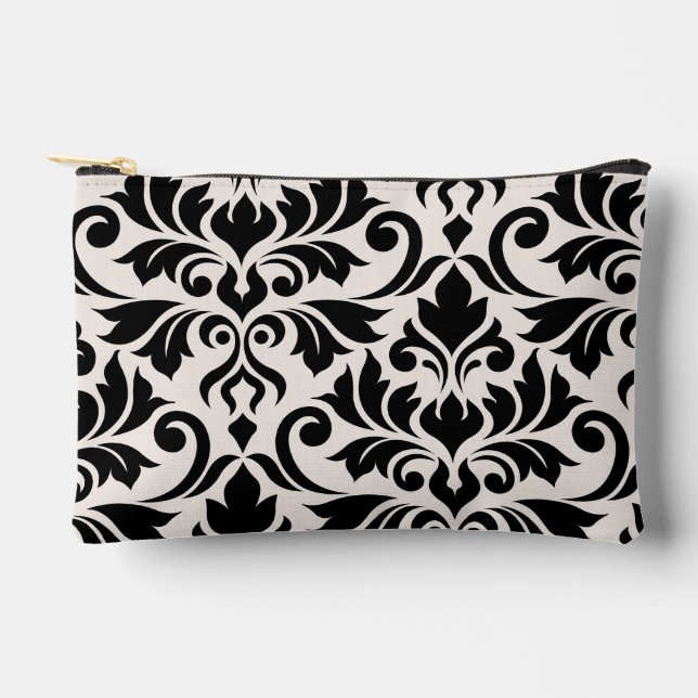 Pochette À Accessoires Flourissant Damask Art I Black on Cream (Recto)