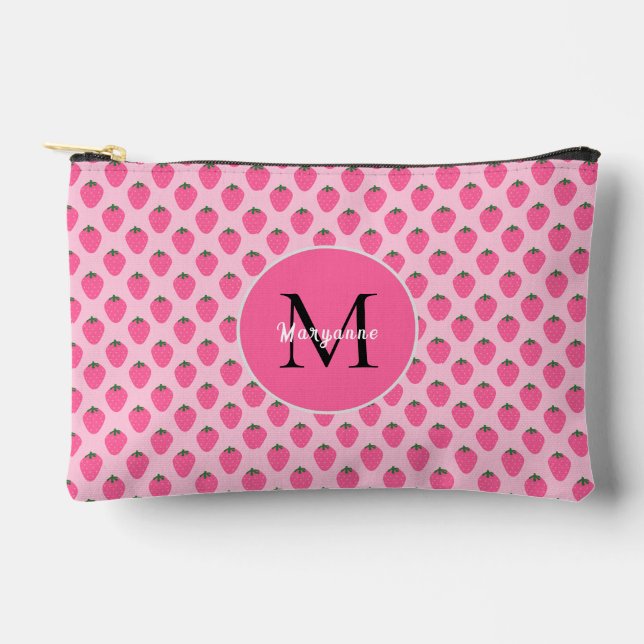 Pochette À Accessoires Fraises roses, mignonnes filles customisées (Recto)