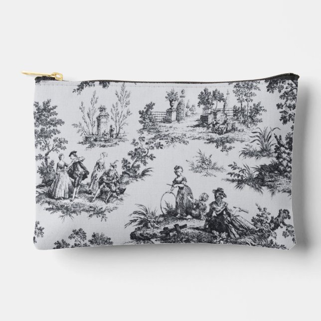 Pochette À Accessoires Française toile de jouy noir et blanc élégant (Recto)