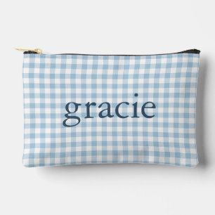 Pochette À Accessoires Gingham Bleu Ciel Monogrammé
